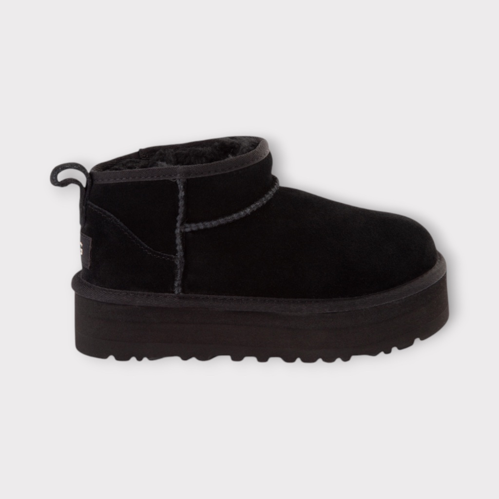 Kids' Ugg Classic Ultra Mini Platform In Black Suede. 1157791k